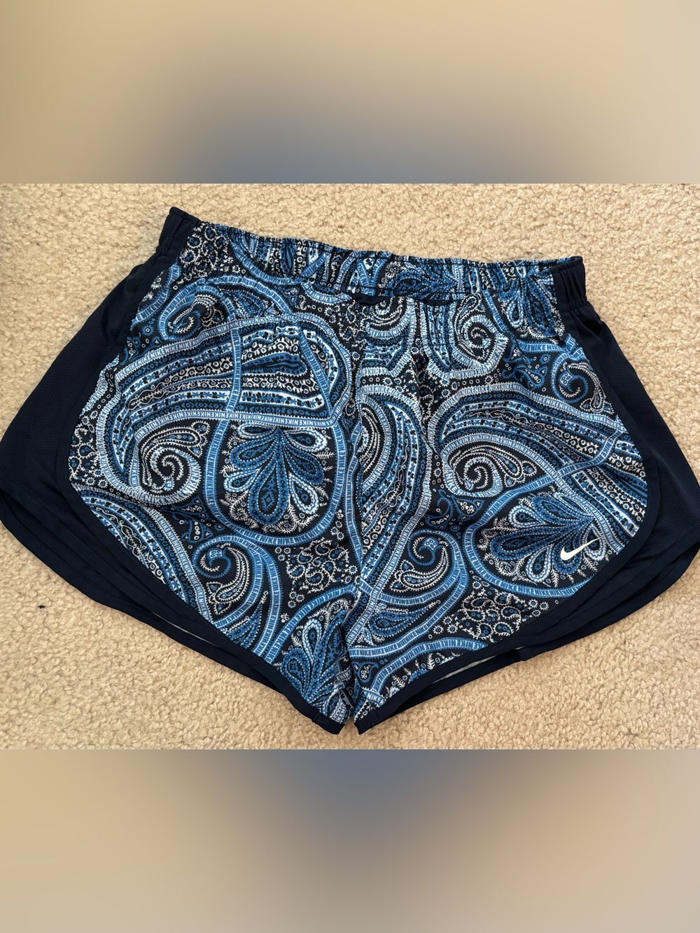 Nike Paisley Navy and Light Blue Women's Athletic Shorts